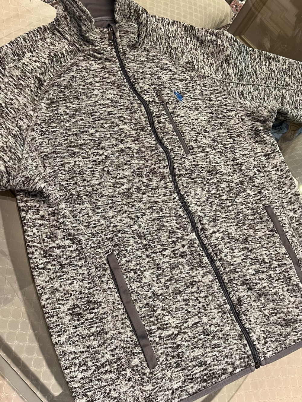 Polo by Ralph Lauren Men's Black & White Marled Full-Zip Sweater